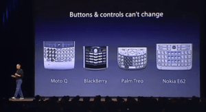Steve Jobs explaining problem with physical keyboards on phones