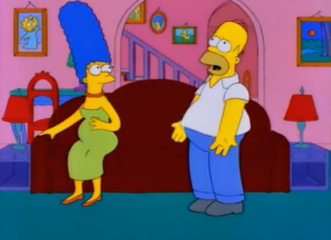Marge and Homer with Maggie's picture on wall